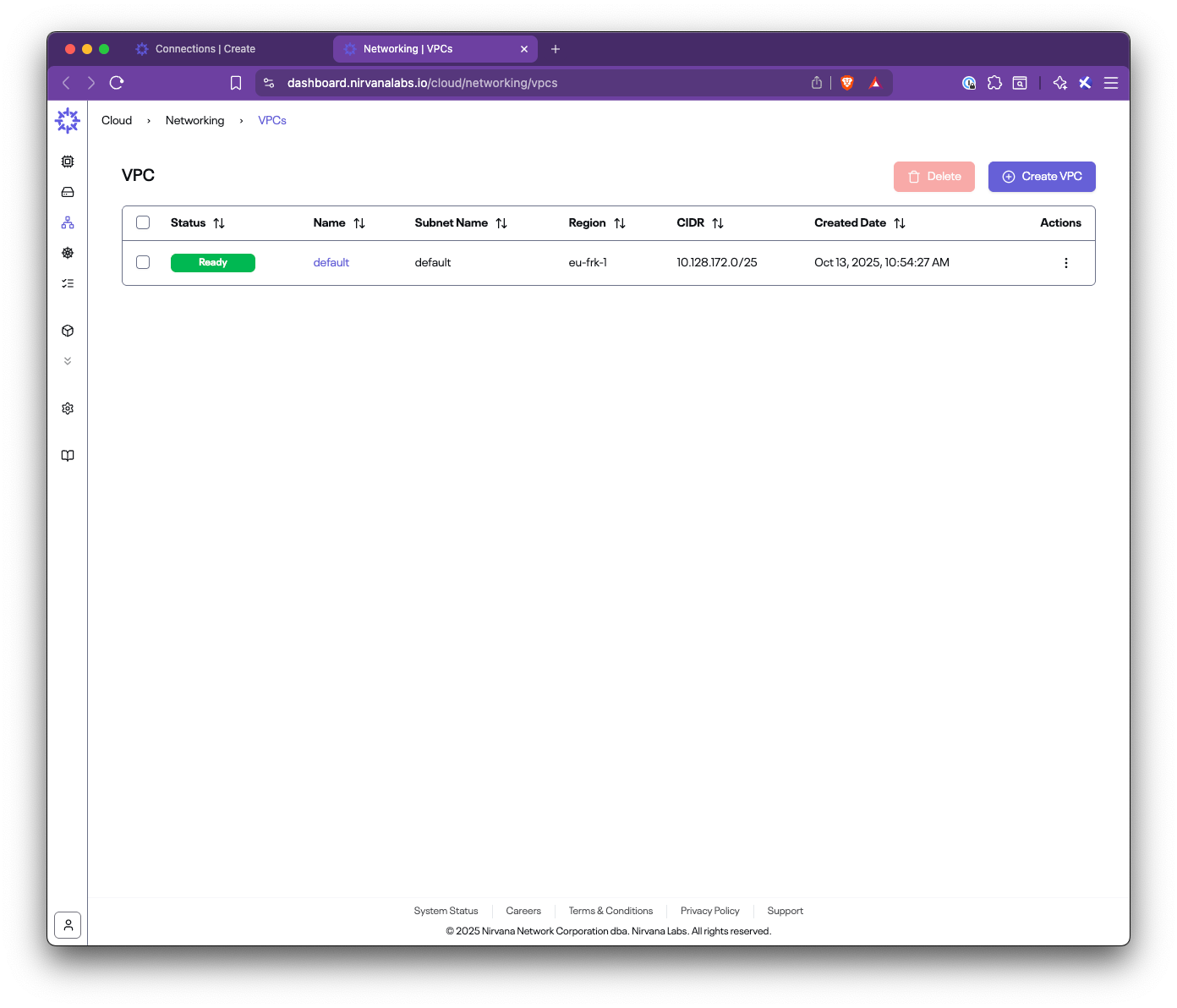 VPC created with Ready status