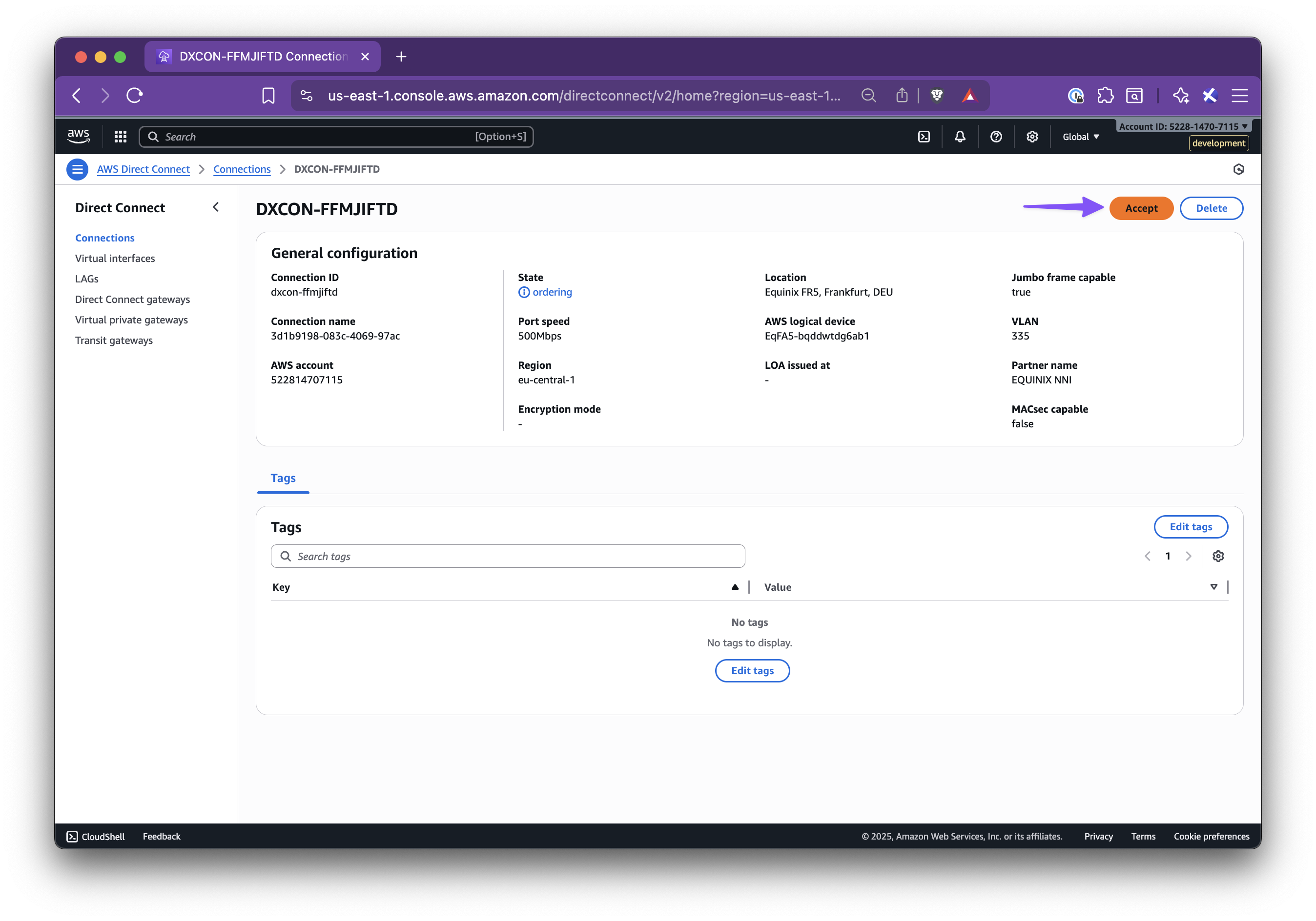AWS Direct Connect acceptance instructions - Step 2