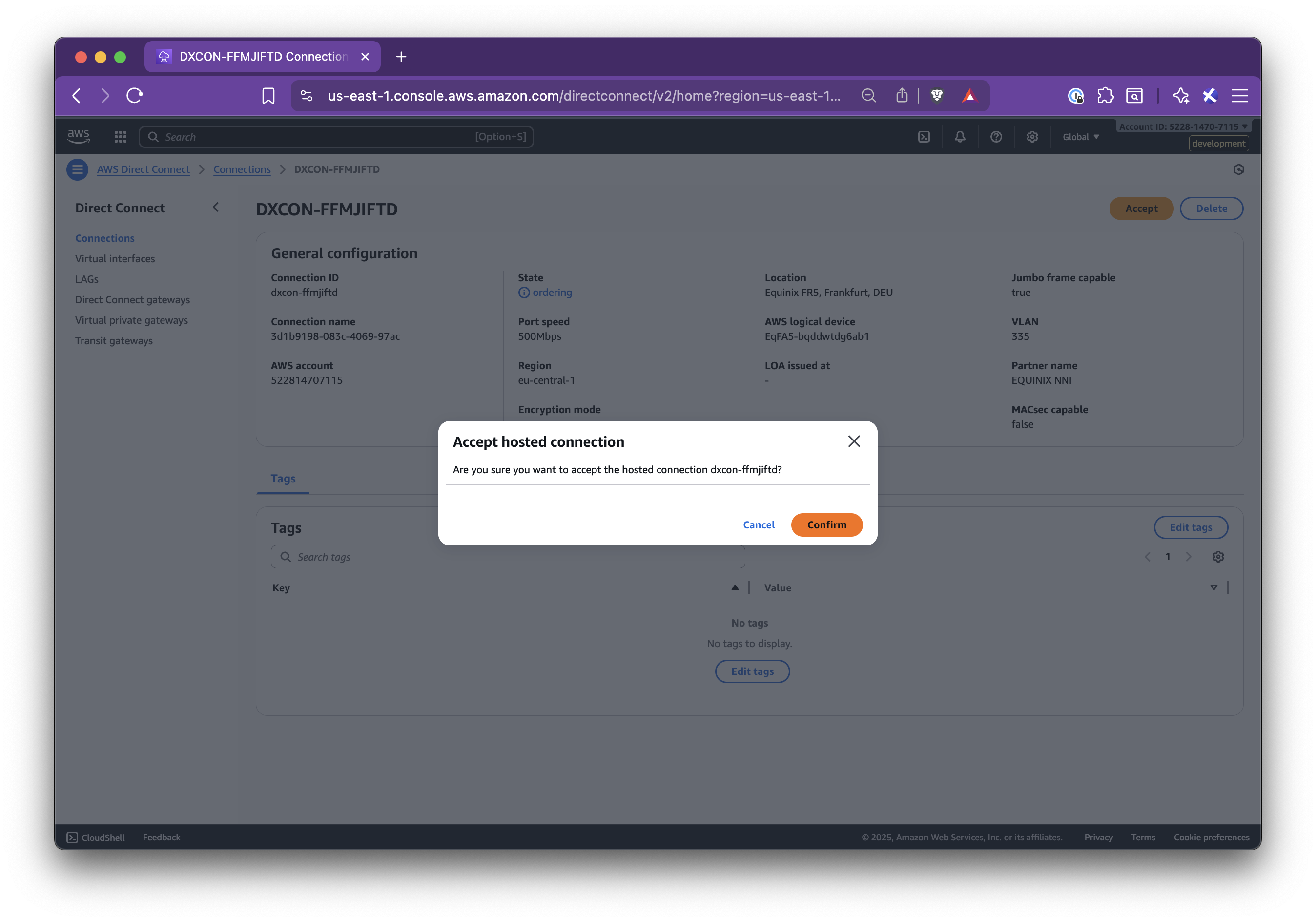 AWS Direct Connect acceptance instructions - Step 3