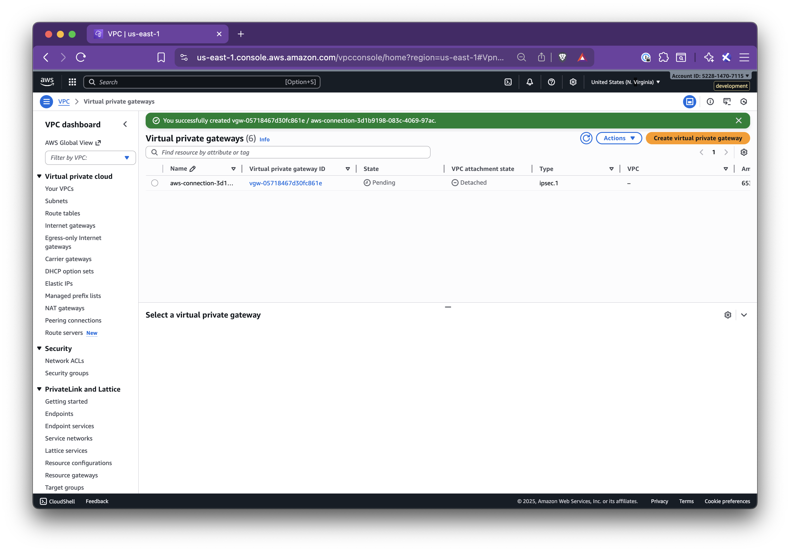 Virtual Private Gateway creation guide - Step 2