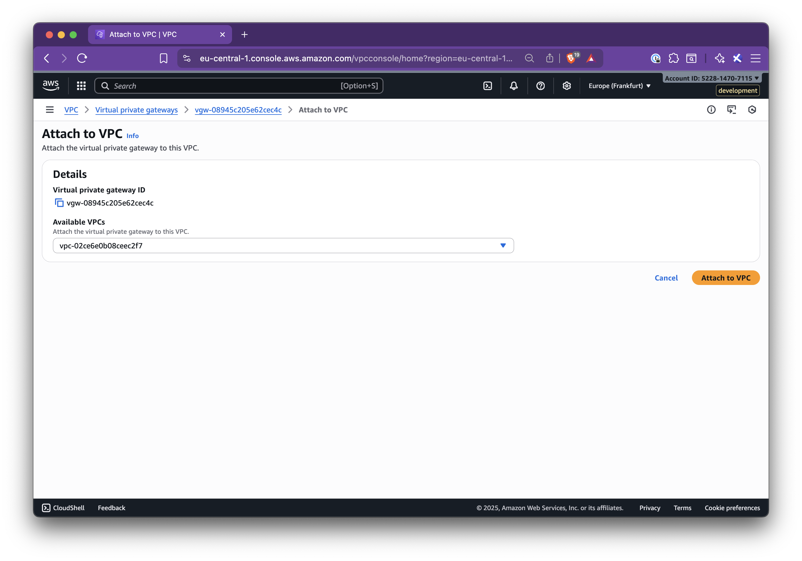 VGW attachment to VPC instructions - Step 3