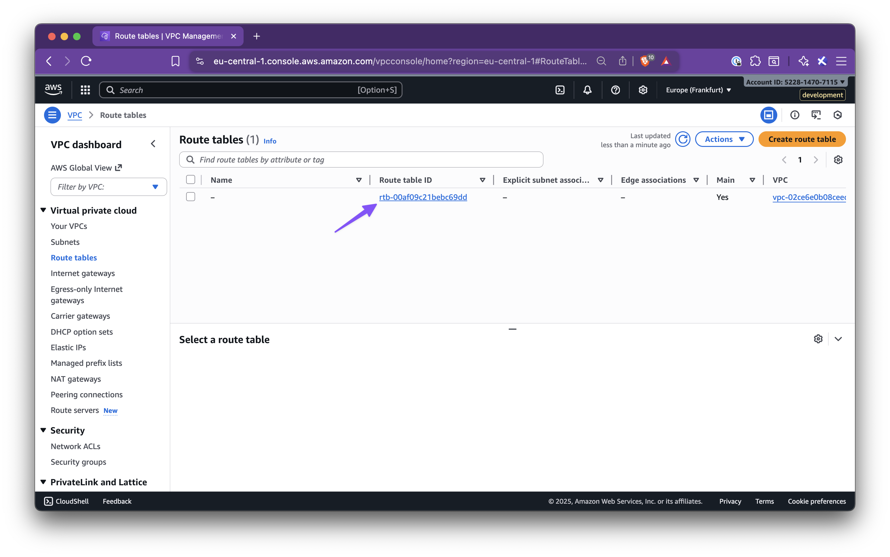 AWS route table configuration guide - Step 1