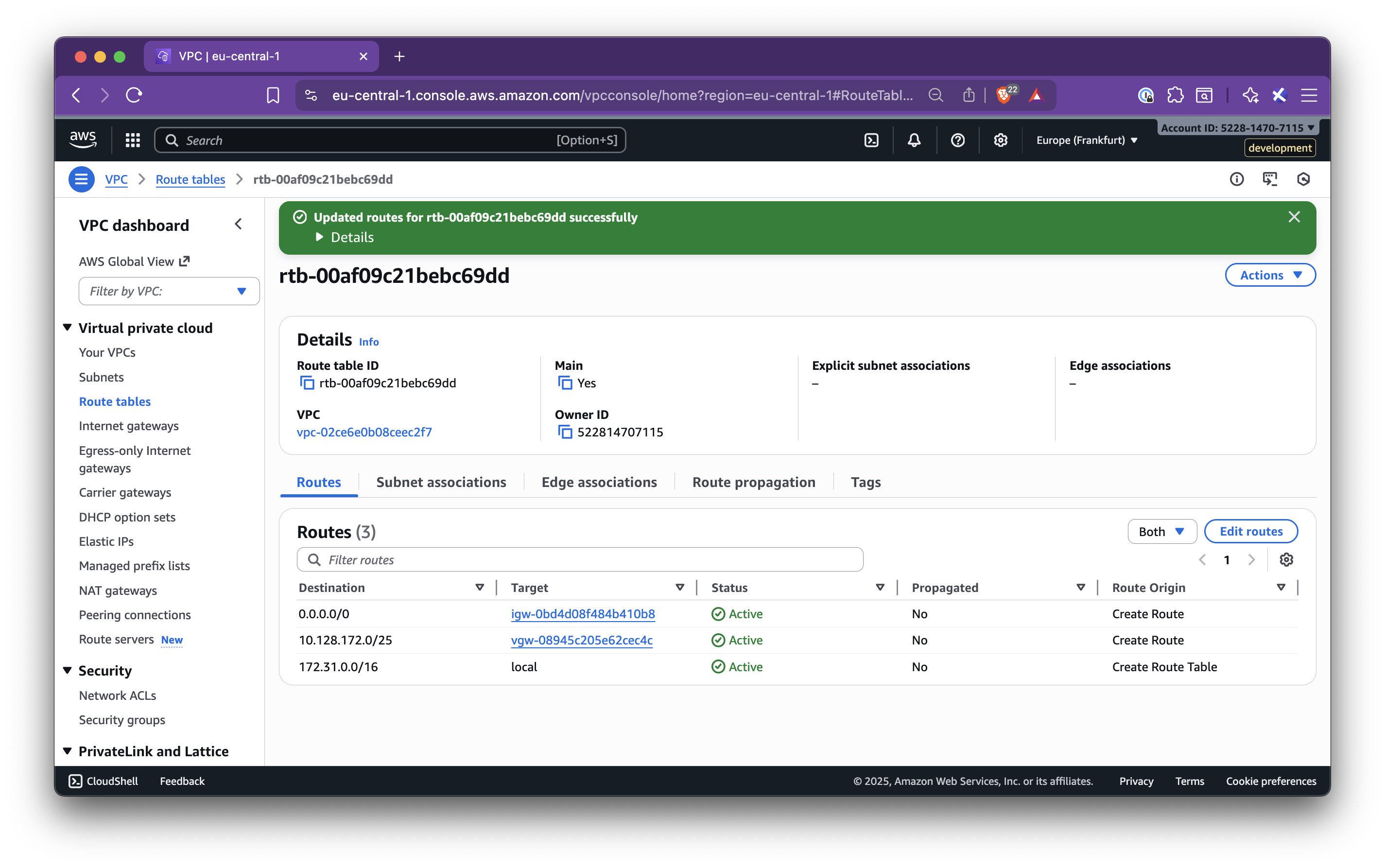 AWS route table configuration guide - Step 3