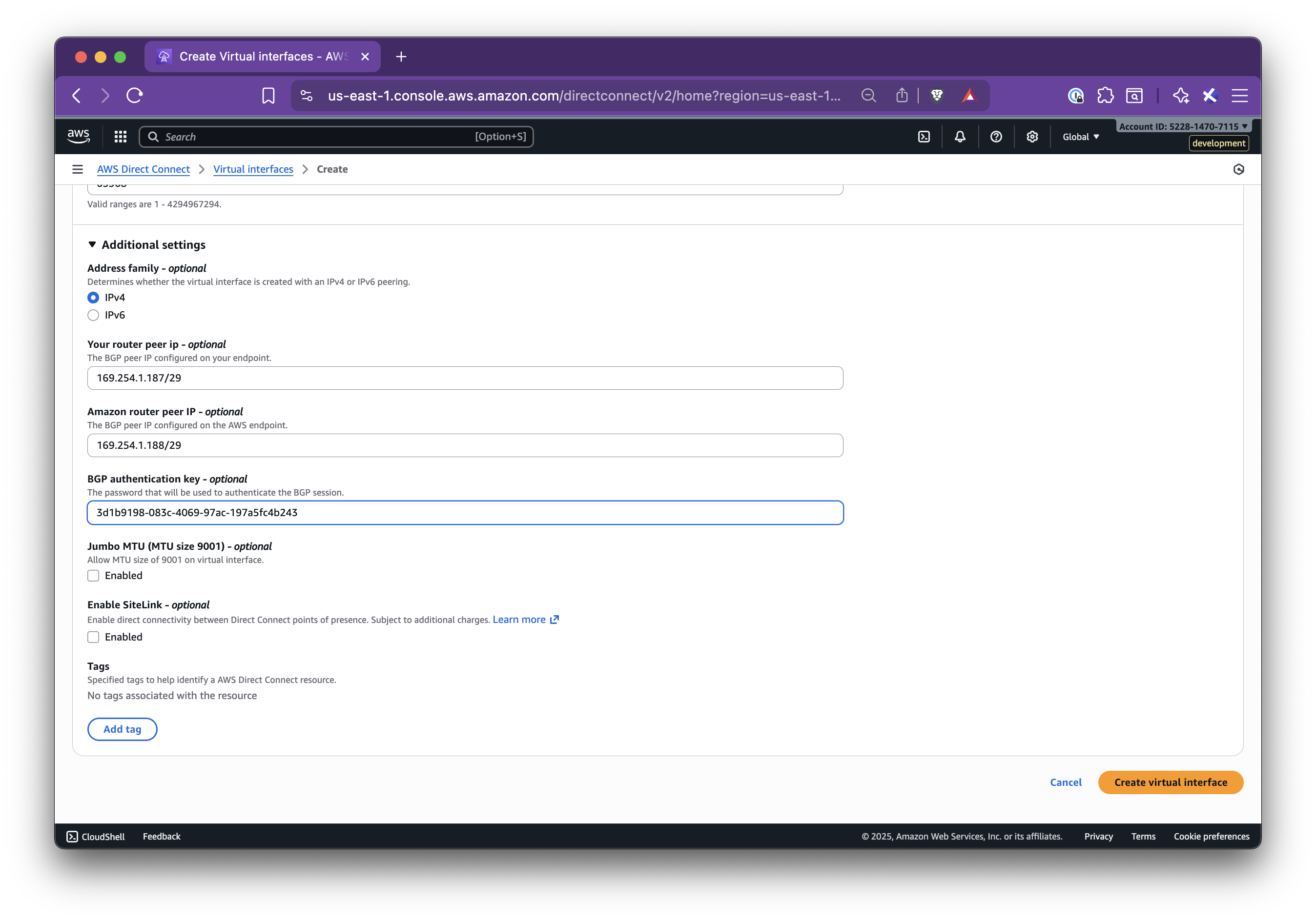 Private Virtual Interface creation steps - Step 4
