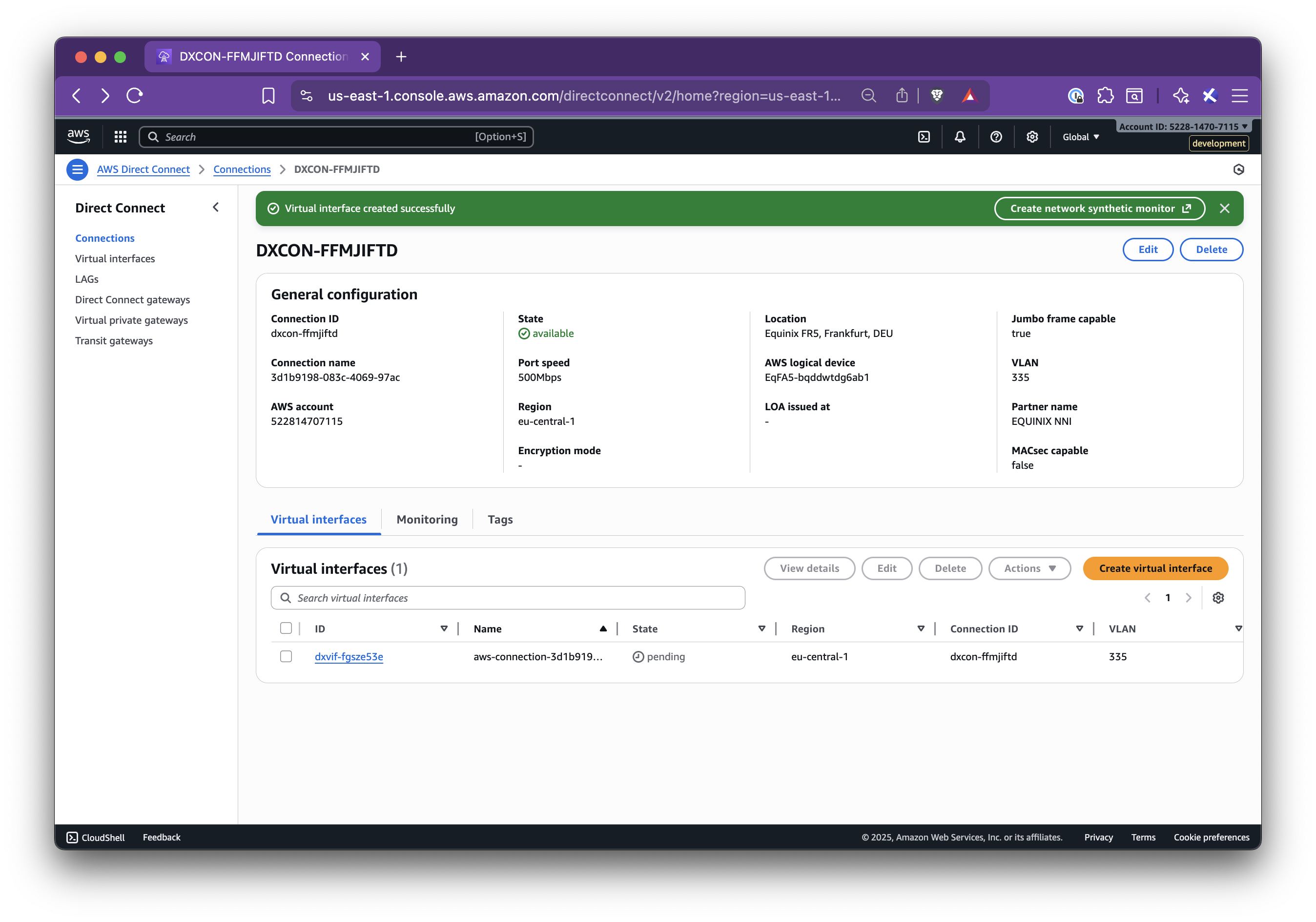 Private Virtual Interface creation steps - Step 5
